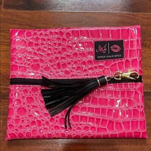 Makeup Junkie Pink Crocodile Clutch- Size Small MJ Bag- Like new!